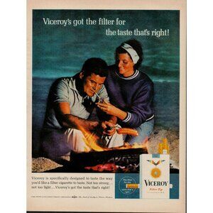 1965 Viceroy Filter Tip cigarettes Vintage Print Ad "Beach Scene" (L21)